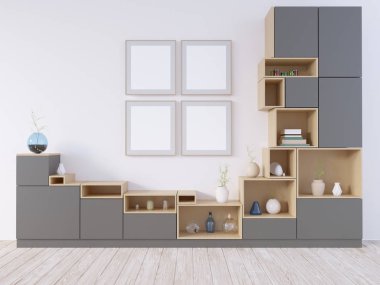 Sahte kadar poster, yenilikçi, 3d çizim İskandinav, stüdyo, Stil, şablon, kadar kentsel, duvar, beyaz, ahşap, iş  