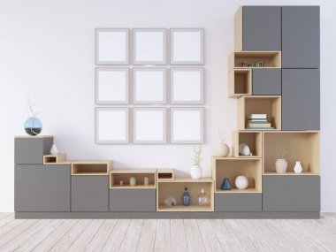 Sahte kadar poster, yenilikçi, 3d çizim İskandinav, stüdyo, Stil, şablon, kadar kentsel, duvar, beyaz, ahşap, iş  