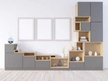 Sahte kadar poster, yenilikçi, 3d çizim İskandinav, stüdyo, Stil, şablon, kadar kentsel, duvar, beyaz, ahşap, iş  