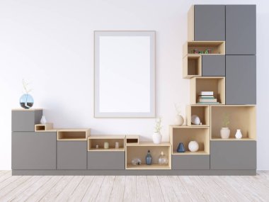 Sahte kadar poster, yenilikçi, 3d çizim İskandinav, stüdyo, Stil, şablon, kadar kentsel, duvar, beyaz, ahşap, iş  