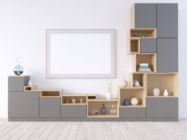 Sahte kadar poster, yenilikçi, 3d çizim İskandinav, stüdyo, Stil, şablon, kadar kentsel, duvar, beyaz, ahşap, iş  