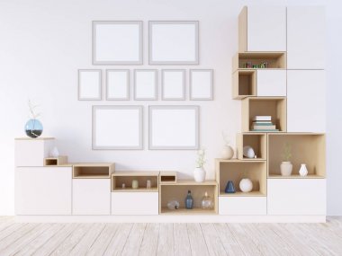 Sahte kadar poster, yenilikçi, 3d çizim İskandinav, stüdyo, Stil, şablon, kadar kentsel, duvar, beyaz, ahşap, iş  