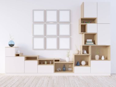 Sahte kadar poster, yenilikçi, 3d çizim İskandinav, stüdyo, Stil, şablon, kadar kentsel, duvar, beyaz, ahşap, iş  