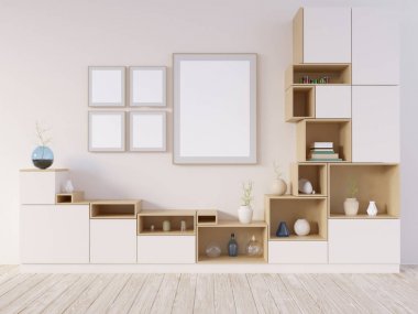 Sahte kadar poster, yenilikçi, 3d çizim İskandinav, stüdyo, Stil, şablon, kadar kentsel, duvar, beyaz, ahşap, iş  