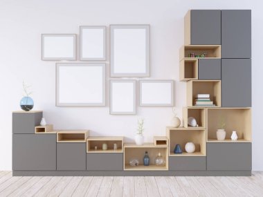 Sahte kadar poster, yenilikçi, 3d çizim İskandinav, stüdyo, Stil, şablon, kadar kentsel, duvar, beyaz, ahşap, iş  