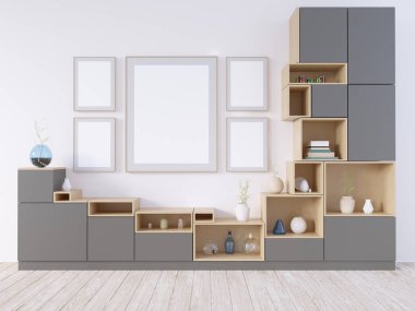 Sahte kadar poster, yenilikçi, 3d çizim İskandinav, stüdyo, Stil, şablon, kadar kentsel, duvar, beyaz, ahşap, iş  