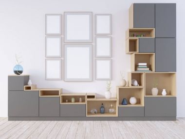 Sahte kadar poster, yenilikçi, 3d çizim İskandinav, stüdyo, Stil, şablon, kadar kentsel, duvar, beyaz, ahşap, iş  