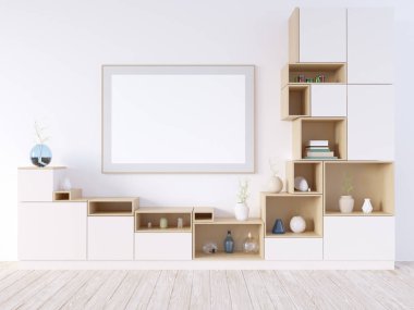 Sahte kadar poster, yenilikçi, 3d çizim İskandinav, stüdyo, Stil, şablon, kadar kentsel, duvar, beyaz, ahşap, iş  