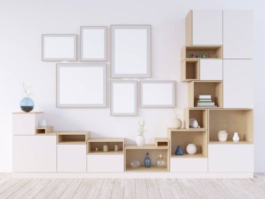 Sahte kadar poster, yenilikçi, 3d çizim İskandinav, stüdyo, Stil, şablon, kadar kentsel, duvar, beyaz, ahşap, iş  