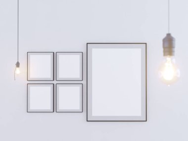 Poster Mock-up, Mock-up şablon izole beyaz arka planda, hazır tasarım, 3d çizim için.