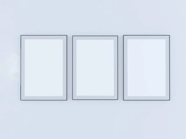 Mock-up plakát, bokové, 3d ilustrace skandinávské, studio, styl, šablona, do městské, zdi, bílé, dřevěné, práce — Stock fotografie