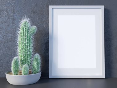 Düzen poster çerçeve, açık manzaralı, Dekor elemanları, çiçekler ve kırmızı bir arka plan üzerinde boş alanı. 3D çizim