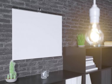 Takvim mockup iç 3d render, illüstrasyon taş, stüdyo, Stil, şablon, kadar kentsel, duvar