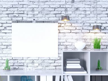 Takvim mockup iç 3d render, illüstrasyon taş, stüdyo, Stil, şablon, kadar kentsel, duvar