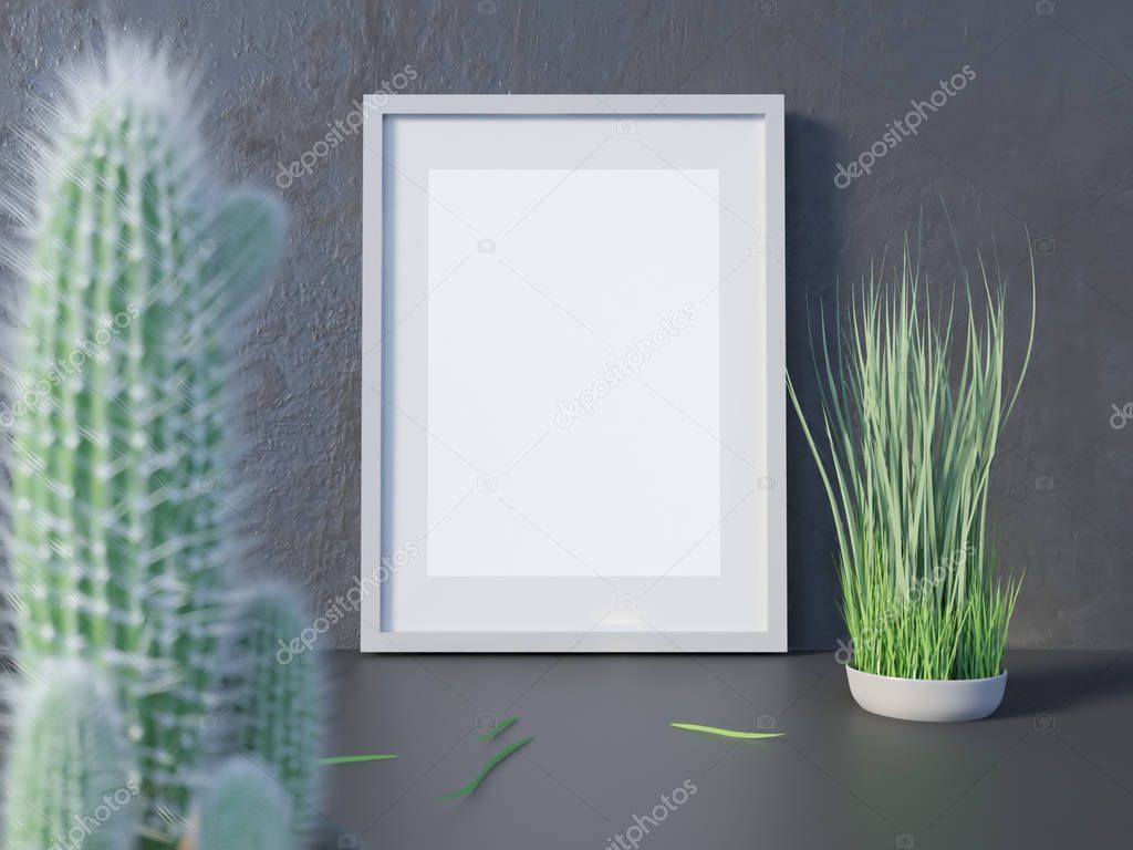 Mock up, hipster background, 3d illustration poster,  render,  rendering,  retro,  room,  style,  table,  template,  up,  wall