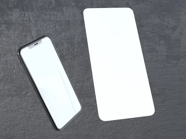 Moderní stříbrný smartphone izolované na bílém válec s kontrastní stín. 3D vykreslování telefon, ukazuje online — Stock fotografie
