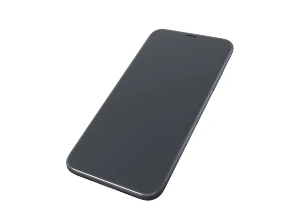Smartphone prata moderna isolado no cilindro branco com sombra de contraste. 3d renderização telefone, mostrando, online — Fotografia de Stock