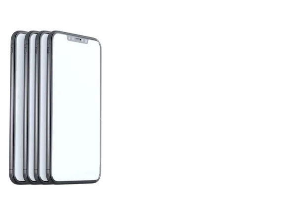 Moderna silver smartphone isolerade på vit cylinder med kontrast skugga. 3D rendering telefon, visar, online — Stockfoto