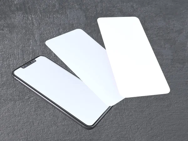 현대 실버 스마트폰 대비 그림자와 함께 흰색 실린더에 고립. 보여주는, 온라인 3d 렌더링 전화 — 스톡 사진