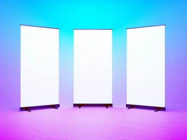 Ticaret Fuarı standında beyaz ve blak. 3d render illüstrasyon izole beyaz arka plan üzerinde. Şablon mockup tasarım için.