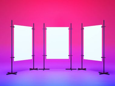 Ticaret Fuarı standında beyaz ve blak. 3d render illüstrasyon izole beyaz arka plan üzerinde. Şablon mockup tasarım için.