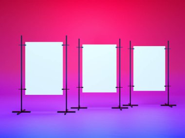 Ticaret Fuarı standında beyaz ve blak. 3d render illüstrasyon izole beyaz arka plan üzerinde. Şablon mockup tasarım için.