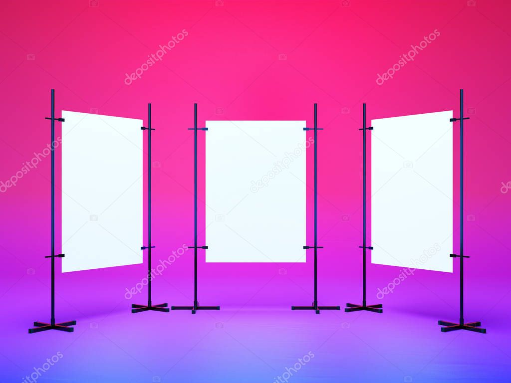 Trade show booth white and blak. 3d render illustration isolated on white background. Template mockup for your design.