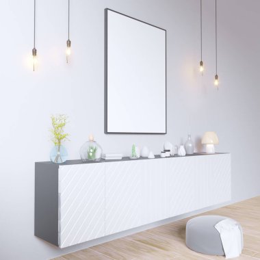 poster çerçeveleri hipster iç arka plan, İskandinav tarzı, 3d render, 3d çizim kadar alay