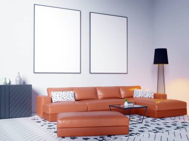 poster çerçevesi hipster iç arka plan, İskandinav tarzı, 3d render, 3d çizim kadar alay
