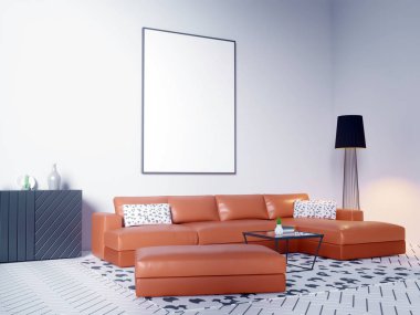 poster çerçevesi hipster iç arka plan, İskandinav tarzı, 3d render, 3d çizim kadar alay