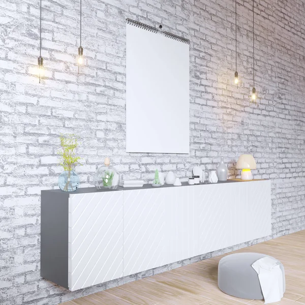 Mintája fel poszter kockák csípő belső háttér, skandináv stílusú, 3d render, 3D-s illusztráció — Stock Fotó