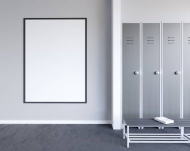 Alay sahne, 3d resim, spor, spor salonu, fitness, soyunma odası duvar, beyaz perspektif, resim.