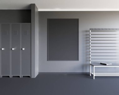 Alay sahne, 3d resim, spor, spor salonu, fitness, soyunma odası duvar, beyaz perspektif, resim.