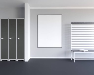 Alay sahne, 3d resim, spor, spor salonu, fitness, soyunma odası duvar, beyaz perspektif, resim.