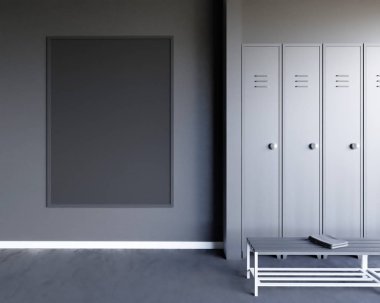 Alay sahne, 3d resim, spor, spor salonu, fitness, soyunma odası duvar, beyaz perspektif, resim.