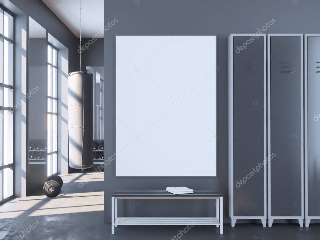 Mock up scene, 3d illustration , sport, gym, fitness, locker room wall,  white  perspective,  picture
