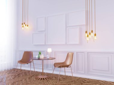 Oturma odası iç duvar alay kadar beyaz arka plan, 3d render, 3d çizim