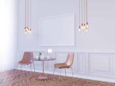 Oturma odası iç duvar alay kadar beyaz arka plan, 3d render, 3d çizim