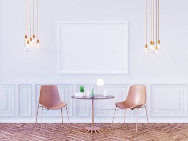 Oturma odası iç duvar alay kadar beyaz arka plan, 3d render, 3d çizim