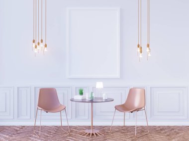 Oturma odası iç duvar alay kadar beyaz arka plan, 3d render, 3d çizim