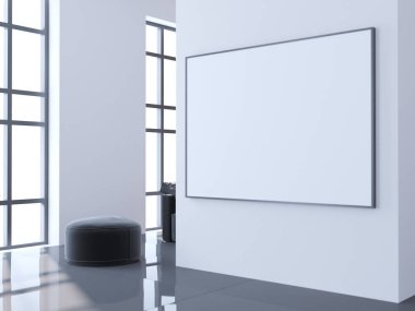 Parlak beton Oda boş posteri ile. Galeri, sergi, kavramı reklam. Alay etmek yukarıya, 3d çizim