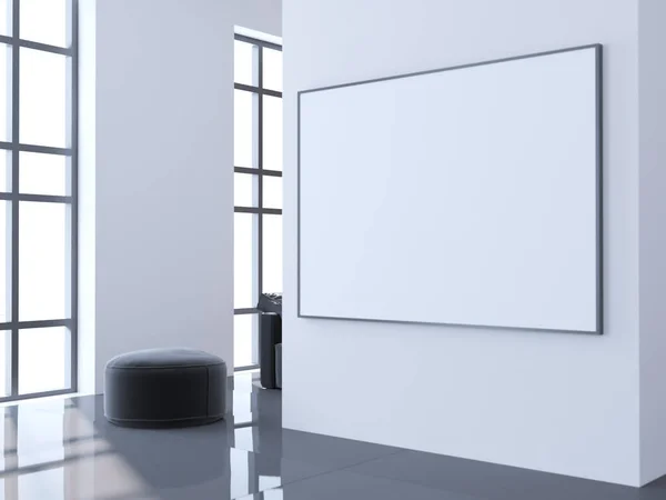 Світла бетонна кімната з порожнім плакатом. Галерея, виставка, концепція реклами. Макет, 3D ілюстрація — стокове фото