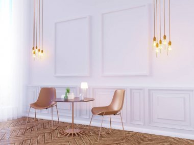 Oturma odası iç duvar alay kadar beyaz arka plan, 3d render, 3d çizim