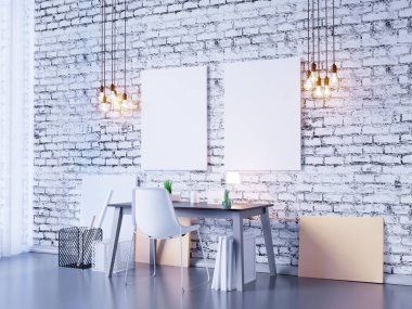 poster çerçeve şablonu, çalışma alanı arka plan, sahte 3D çizimi