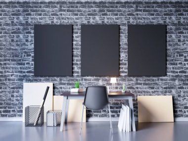 poster çerçeve şablonu, çalışma alanı arka plan, sahte 3D çizimi