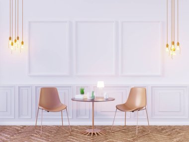 Oturma odası iç duvar alay kadar beyaz arka plan, 3d render, 3d çizim