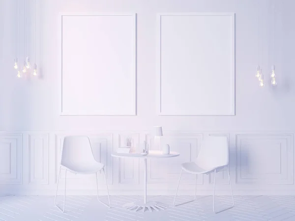 Vnitřní stěny obývacího pokoje vysmívat se na bílém pozadí, 3d rendering, 3d obrázek — Stock fotografie