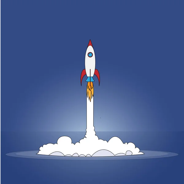 Ilustración de estilo plano con nave espacial. Cohete — Vector de stock