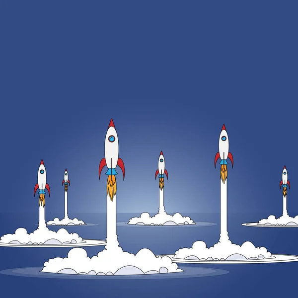Ilustração em estilo plano com nave espacial. Foguete — Vetor de Stock