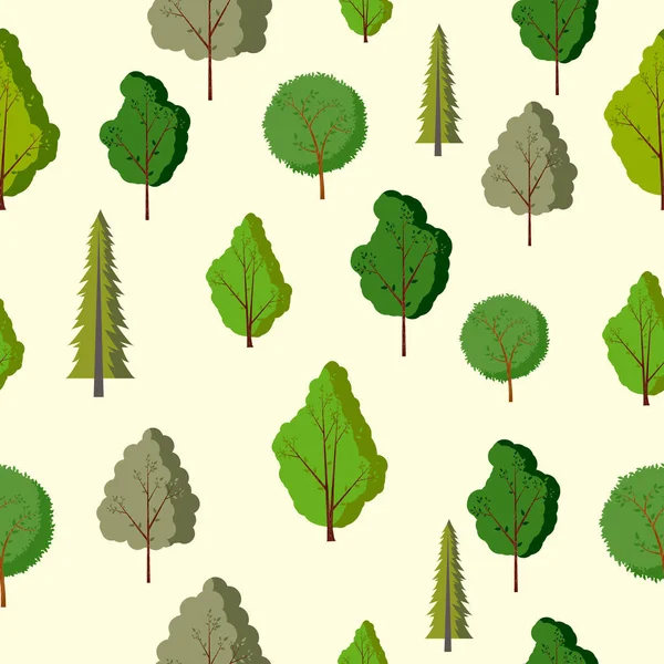 Forest naadloze patroon met verschillende type van de bomen. — Stockvector
